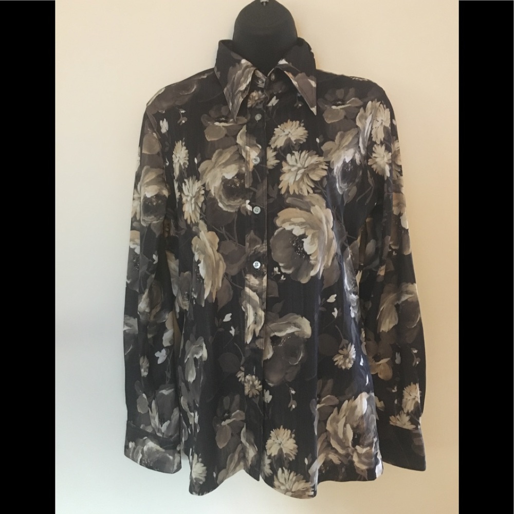 Vintage  Floral  Disco Collar button down blouse